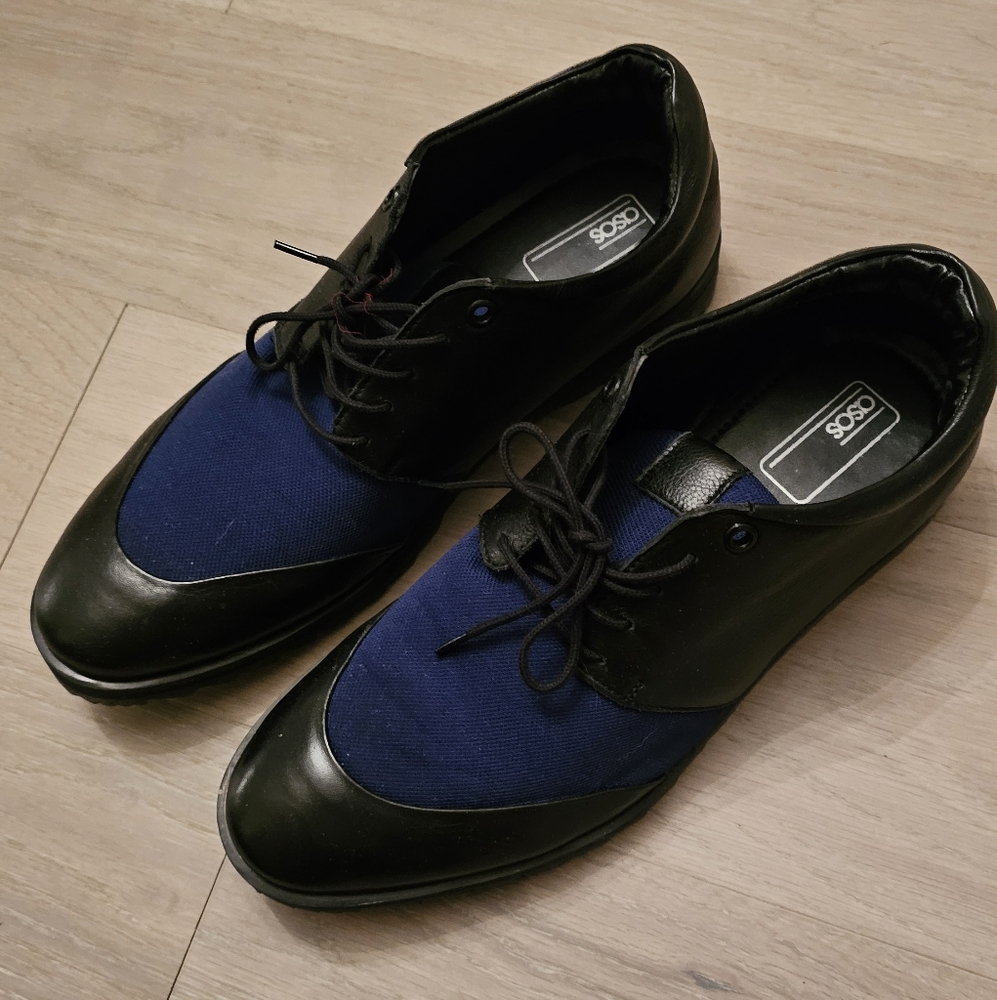 ASOS Men's Black and Blue Oxford Shoes